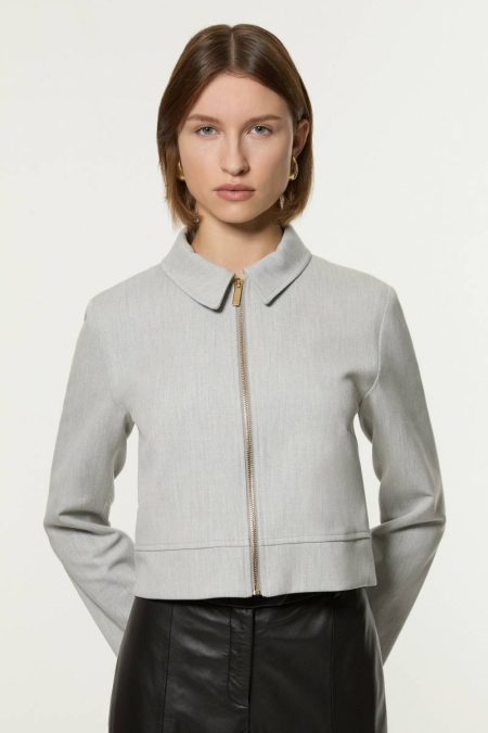 Women Tailoring Petite Technical Crepe Tailored Metal Zip Detail Jacket Karen Millen Grey Marl