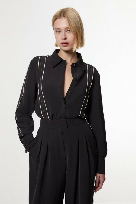 Women Tailoring Tall Soft Tailored Contrast Tipped Shirt Karen Millen Black