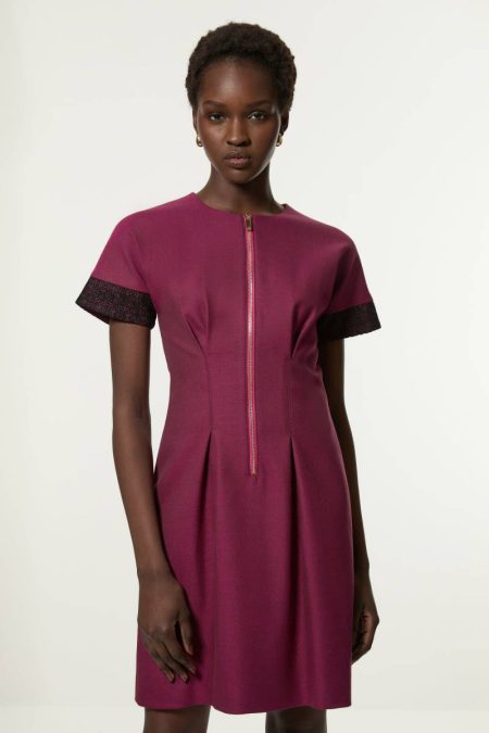 Women Tailoring Tall Tailored Twill Lace Mix Zip Front Mini Dress Karen Millen Plum