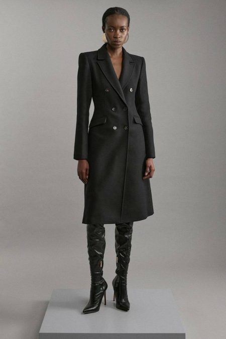 Women Tailoring Teal Premium Italian Manteco Wool Fitted Tailored Midi Coat Karen Millen