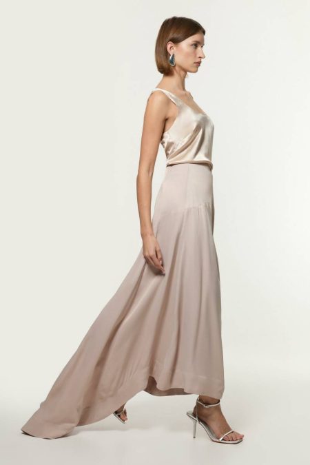Women Tailoring Viscose Satin Panelled Train Maxi Skirt Karen Millen Silver