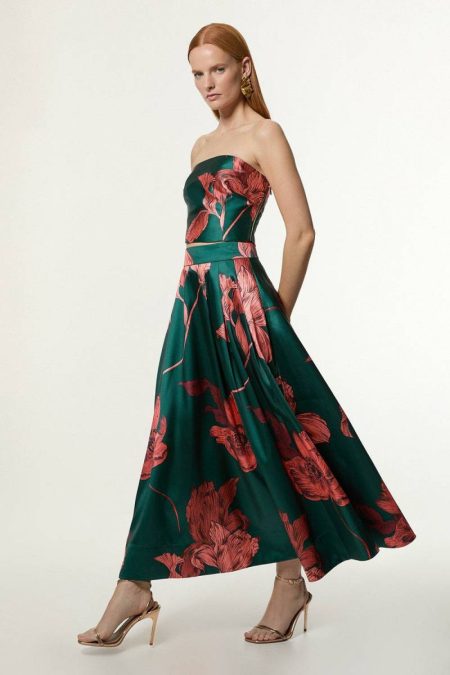 Women Tall Floral Print Woven Prom Midi Skirt Karen Millen Skirts Floral