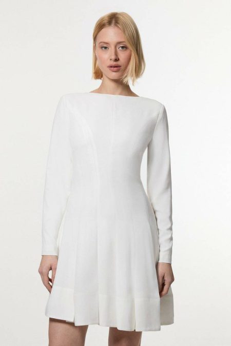 Women Tall Pleated Long Sleeve Woven Mini Dress Ivory Karen Millen Mini Dresses