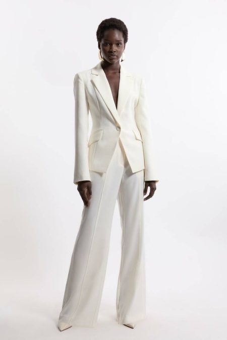 Women Tall Tailored Crepe Seam Detail Straight Leg Pants Karen Millen Ivory Tailoring