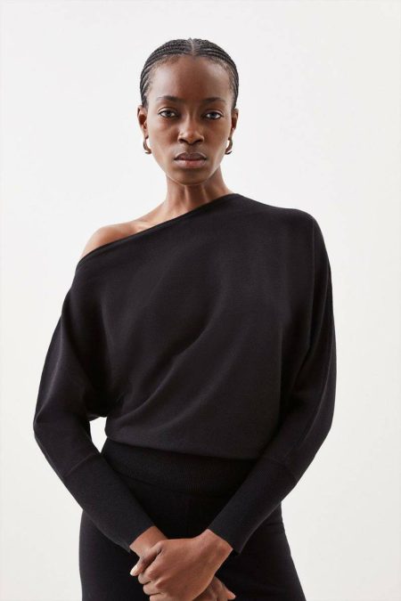 Women Viscose Blend Knitted Lounge Drop Shoulder Slouchy Top Karen Millen Tailoring Navy