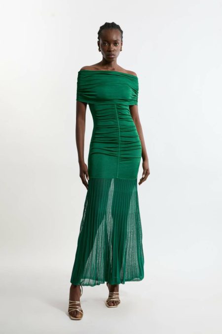 Women Viscose Blend Slinky Sheer Knit Off The Shoulder Maxi Dress Maxi Dresses Raspberry Karen Millen