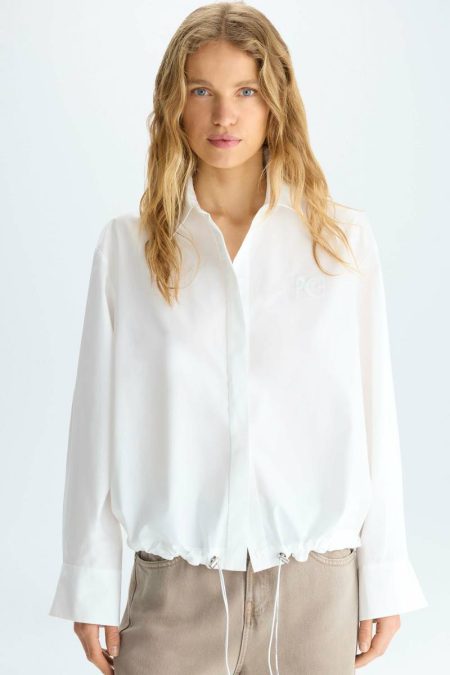 Women White Gathered Hem Poplin Straight-Fit Shirt Purificacion Garci Shirts