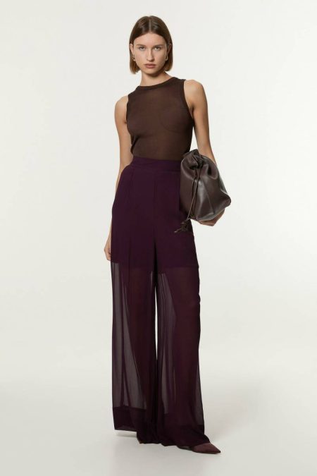 Women Wide Leg Viscose Georgette Woven Pants Midnight Purple Tailoring Karen Millen