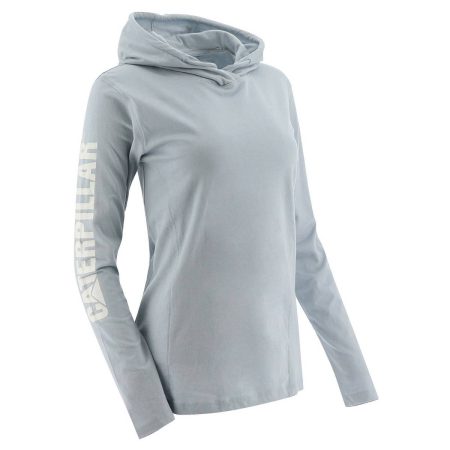 Women's Upf Hooded Banner Long Sleeve Tee Blue Fog Cat Tops & Outerwear Women