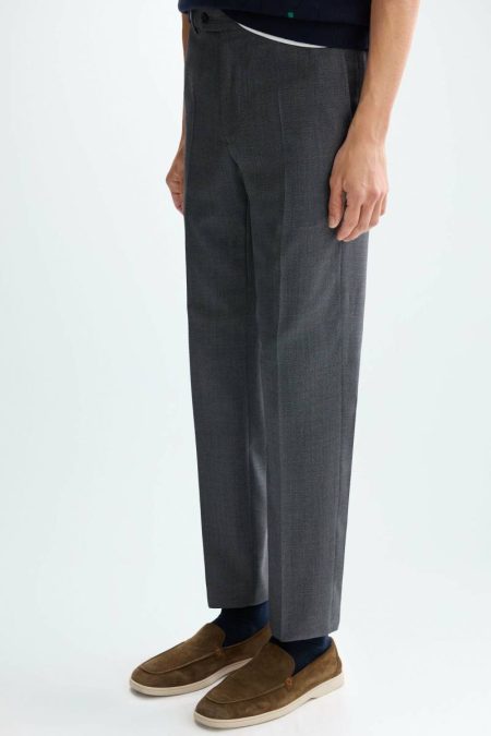 Wool Bird's Eye Weave Classic Fit Suit Trousers Trousers Gray Men Purificacion Garci