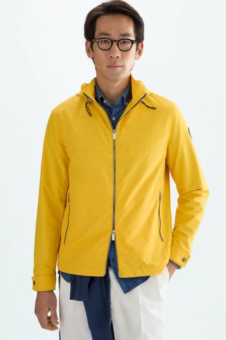 Yellow Outerwear Hooded Technical Nylon Jacket Purificacion Garci Men