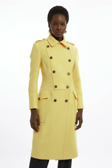 Yellow Tailoring Petite Premium Italian Manteco Wool Military Midi Coat Karen Millen Women