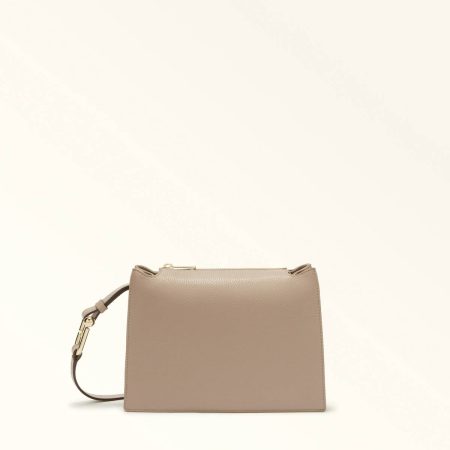 Women Furla Nuvola Crossbody S Stucco Gray Crossbodies