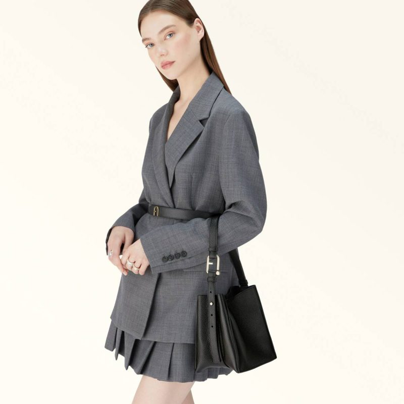 Women Shoulder Bags Furla Nuvola Bucket Bag Mini Nero - Image 2