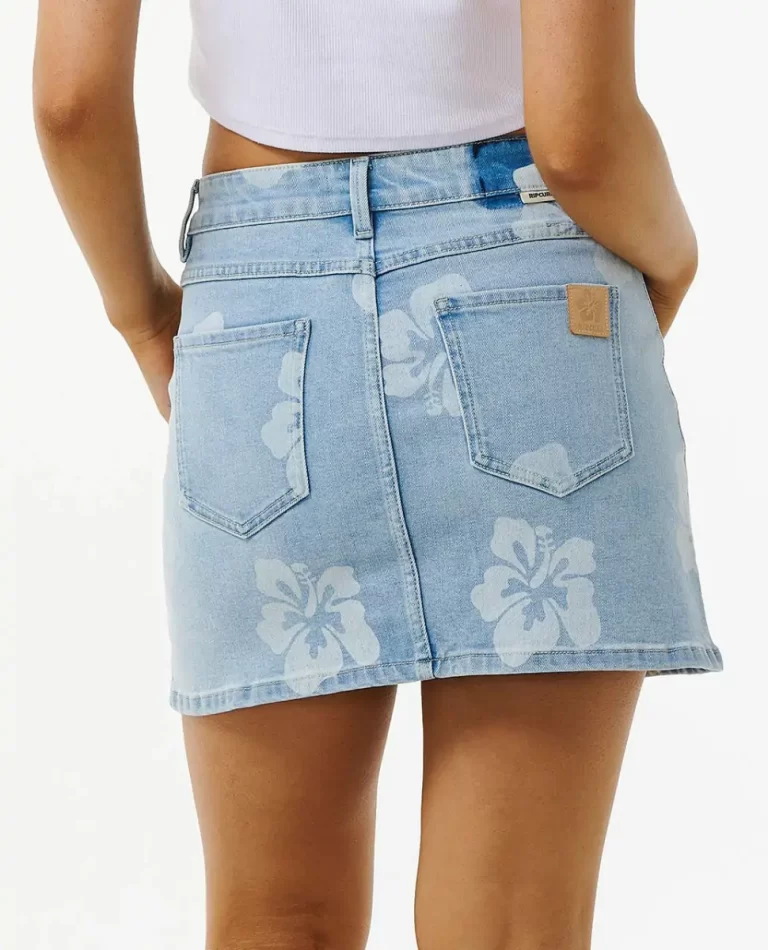 Women Skirts Rip Curl Hibiscus Heat Overdyed Denim Skirt - Image 3