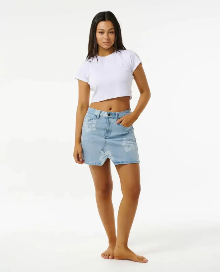 Women Skirts Rip Curl Hibiscus Heat Overdyed Denim Skirt - Image 4