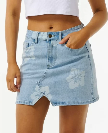 Women Skirts Rip Curl Hibiscus Heat Overdyed Denim Skirt