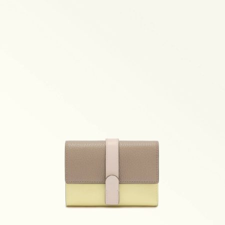Women Wallets Furla Grazia Compact Wallet M Stucco Gray+Freesia+Azalea
