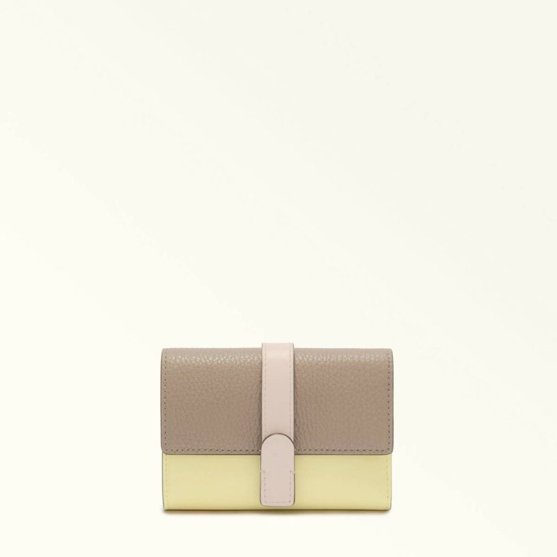 Women Wallets Furla Grazia Compact Wallet M Stucco Gray+Freesia+Azalea